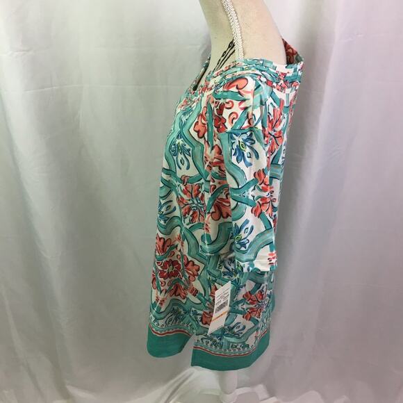 Alfred Dunner Coastal Drive Short Sleeve Blouse Multi Green Small - Picture 8 of 12